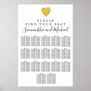 Goldfolie Herz 17-Tisch Hochzeitskarte Poster