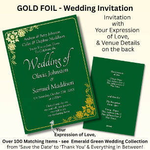 Goldfolie-Hochzeitseinladung Smaragdgrün Weiß Folieneinladung