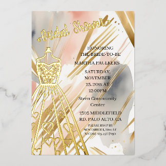 Goldfolie Hochzeitskleid Brautparty Folieneinladung