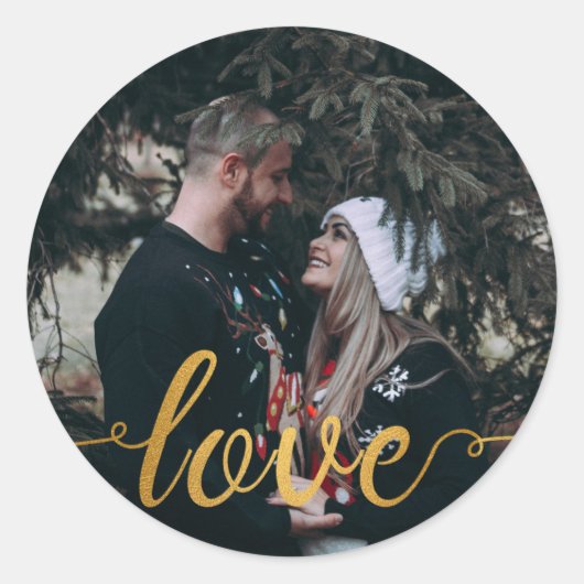 Goldfolie Kalligrafie Schrift Liebe Benutzerfoto Runder Aufkleber (Vorderseite)