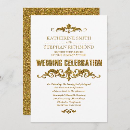 Goldfolie Konfetti Hochzeit lädt ein Einladung (Vorne/Hinten)