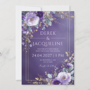 Goldfolie Königlich Violett Lavendel Florale Hochz Einladung