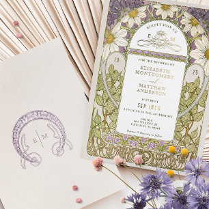 Goldfolie Lavendel Gänseblümchen Hochzeit Art Nouv Folieneinladung