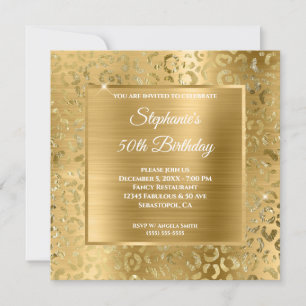 Goldfolie Leopard Glam 50. Geburtstag Einladung