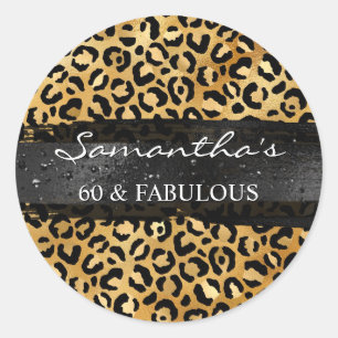 Goldfolie Leopard Schwarz Pinselstrich 60 & Fabelh Runder Aufkleber