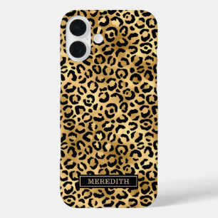 Goldfolie Leopardenprint Monogramm iPhone 16 Plus Hülle