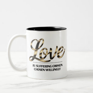 Goldfolie-Liebe ist Leiden-Zitat-Tragetasche Zweifarbige Tasse
