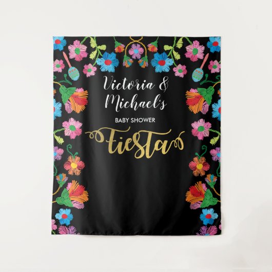 Goldfolie Mexican Fiesta Stickerei Hintergrund Wandteppich (Vorderseite)