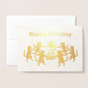 Goldfolie Mittelalter Tanzkatzen Wicca Geburtstag Folienkarte
