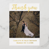 Goldfolie modern 2 Foto Hochzeit danke Karte (Vorderseite)