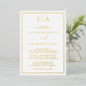 Goldfolie Monogram Border Minimalistisch Wedding Folieneinladung (Stehend vorne)