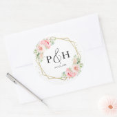 Goldfolie Monogram Geometric Blush Floral Wedding Runder Aufkleber (Umschlag)