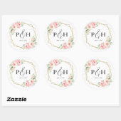 Goldfolie Monogram Geometric Blush Floral Wedding Runder Aufkleber (Blatt)