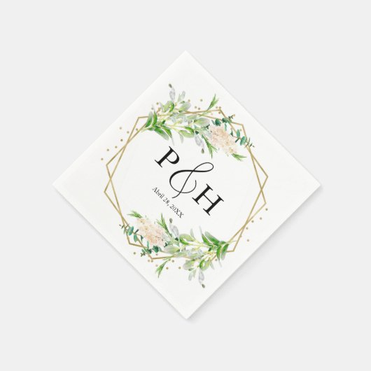 Goldfolie Monogram Geometric Greenerity Wedding Serviette (Ecke)