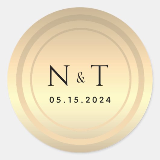 Goldfolie-Monogram-Hochzeit Runder Aufkleber (Vorderseite)