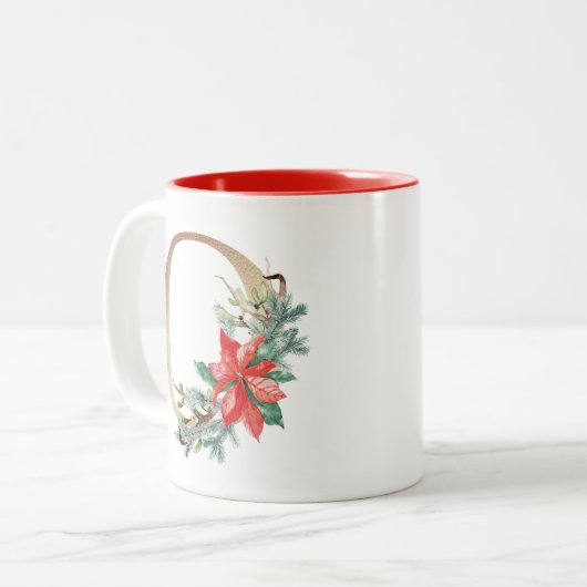 Goldfolie O Monogram Pine & Berry Weihnachten Zweifarbige Tasse (Vorderseite Links)