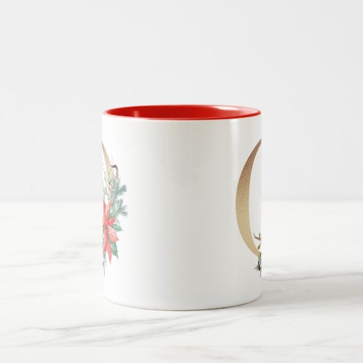 Goldfolie O Monogram Pine & Berry Weihnachten Zweifarbige Tasse (Mittel)