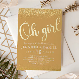 Goldfolie Oh Mädchen Glam Konfetti Schrift Folieneinladung