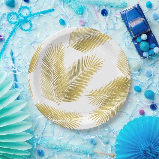 Goldfolie Palm Blätter Muster Pappteller (Party)