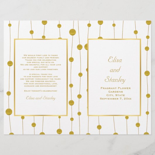 Goldfolie Perlen Modernes Hochzeitsprogramm (Vorderseite)