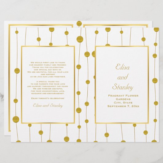 Goldfolie Perlen Modernes Hochzeitsprogramm (Vorne/Hinten)