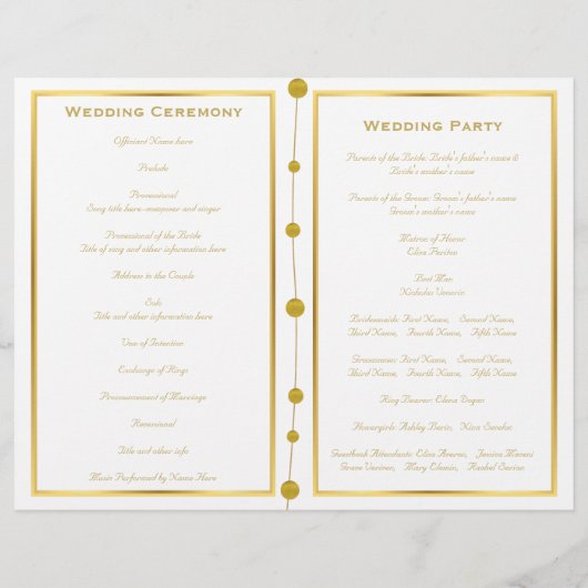 Goldfolie Perlen Modernes Hochzeitsprogramm (Rückseite)