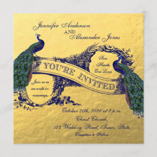 Goldfolie-Pfau-Hochzeitseinladung Einladung
