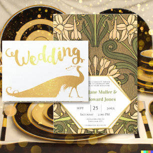 Goldfolie-Pfau-Typografie-Hochzeitskarten Folienkarte