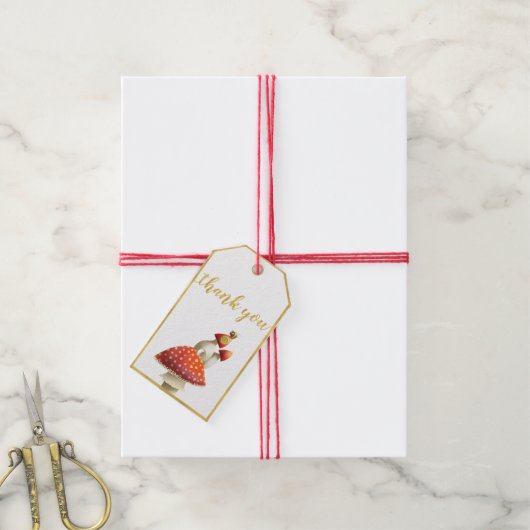 Goldfolie, Pilze & Bienen, Babydusche Geschenkanhänger (Mit Garn)