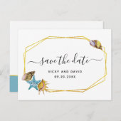 Goldfolie Polygon, Muscheln Hochzeit Speichern Sie Ankündigungspostkarte (Vorne/Hinten)