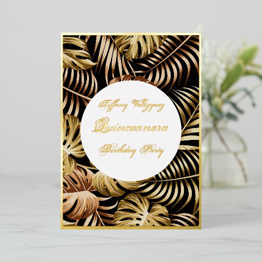 Goldfolie Quinceanera Einladung goldene Blätter (Stehend vorne)
