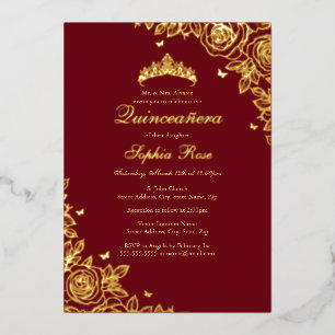 Goldfolie Rose Rote Quinceanera Geburtstag  Folieneinladung