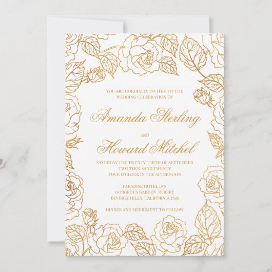 Goldfolie Rose schicke, moderne, elegante Hochzeit Einladung (Vorderseite)