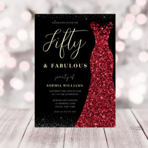 Goldfolie Roter Kleid Fünfzig & Fantastisch 50. Ge Folieneinladung
