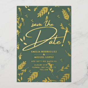 Goldfolie Sage Grün Blätter Hochzeit Dave Folie Folieneinladung
