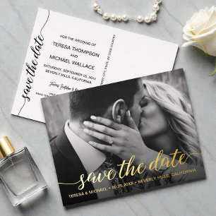 Goldfolie Save the Date Foto Hochzeit Moderne Folie Einladungspostkarte