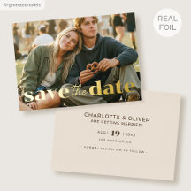 Goldfolie Save-the-Date Hochzeit Modern Foto Creme