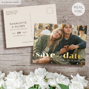 Goldfolie Save-the-Date Moderne Foto-Chic-Postkart Folien Feiertagspostkarte