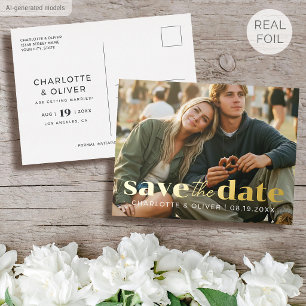 Goldfolie Save-the-Date moderne Foto Chic Postkart Folien Feiertagspostkarte