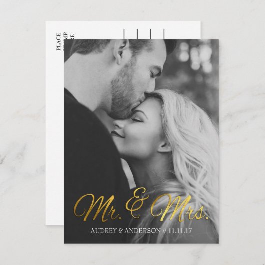 Goldfolie Save the Date Postkarte (Vorne/Hinten)