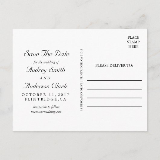 Goldfolie Save the Date Postkarte (Rückseite)