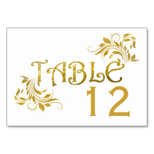 Goldfolie-Schrift-Blatt-Blumen-Hochzeit-Tischnumme Tischnummer