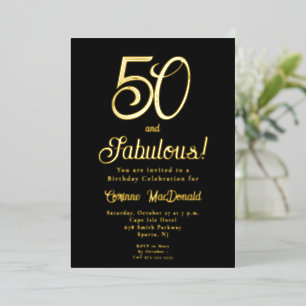 Goldfolie Schwarz 50 &Fabelhaft 50. Geburtstagsfei Folieneinladung