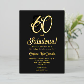 Goldfolie Schwarz 60 & Fantastisch 60. Geburtstags Folieneinladung