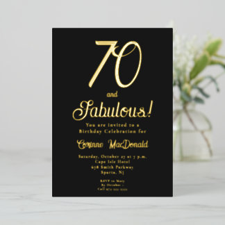 Goldfolie Schwarz 70 & Fantastische 70. Geburtstag Folieneinladung