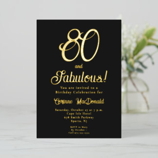 Goldfolie Schwarz 80 & Fantastische 80. Geburtstag Folieneinladung
