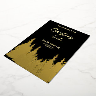 Goldfolie Schwarze Grafik Tannenbaum Weihnachtsfei Folieneinladung