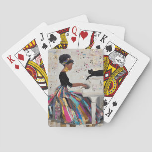 Goldfolie Schwarze Pianistin und Katze Spielkarten