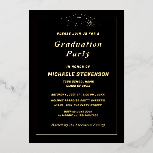 Goldfolie Schwarzer Abschluss Einladung Gerahmt (Vorderseite)