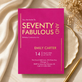 Goldfolie Siebzig und Fabulous 70. Geburtstagsfeie Folieneinladung